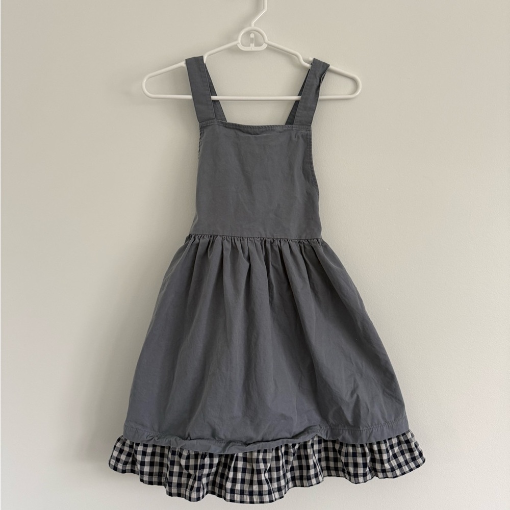 Blue Kids Casual Dress with Checkered Hem